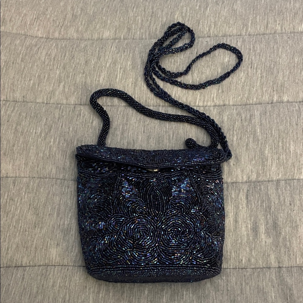 Chic Blue Beaded Crossbody Bag